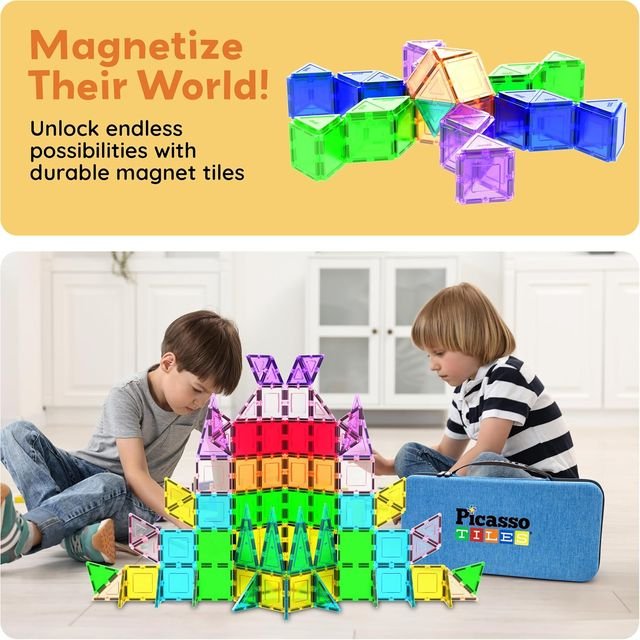 Picasso Magnetic Tiles with Carry Case Travel Bag 101 - pieces - Marah Kids