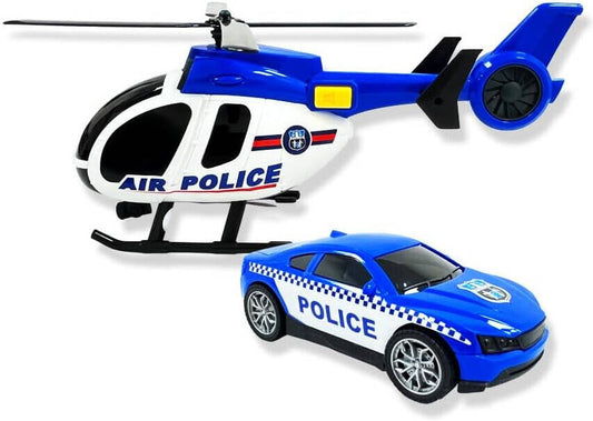D - Power Helicopter & Sports Car 1:14 Scale Firemen Playset – Blue | Elevate the excitement with this 1:14 scale Firemen Playset | Requires Batteries: 3x LR44 batteries included | Ideal gifts ages 3+ - Marah Kids