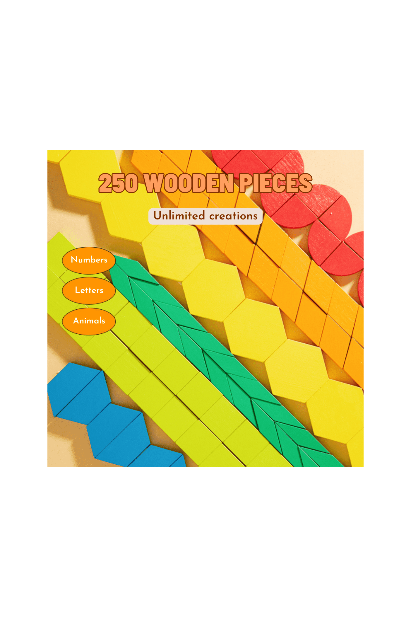 Magnetic Wooden Geometry Blocks - 250 Pcs
