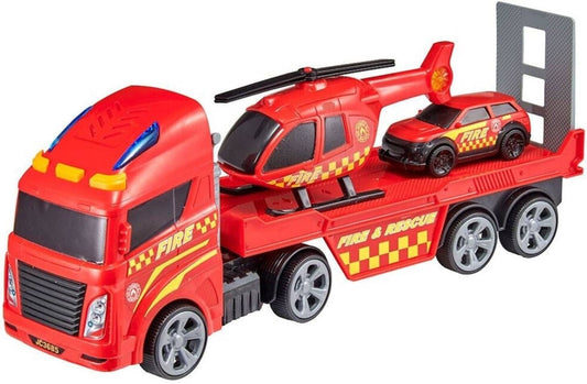 D - POWER Teamsterz Fire Transporter Play Vehicle Set with Helicopter & Car | Easy to carry and transport | Suitable for children aged 3 years and above - Marah Kids