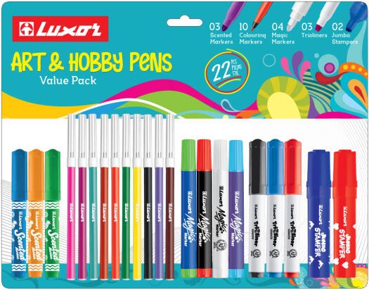 Luxor - Art and Hobby Pens | Trendy design Pen | Assorted Ink & Marker | Pack of 22 - Marah Kids