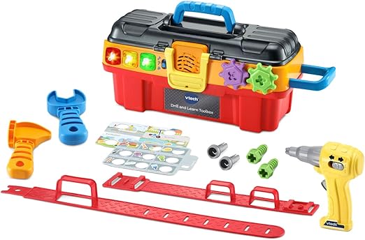 VTech Drill And Learn Toolbox, Toy with Music, Lights, Colours, Baby Interactive, Educational Gift Suitable for 18, 24, 36 months Boys & Girls, English Version - Marah Kids