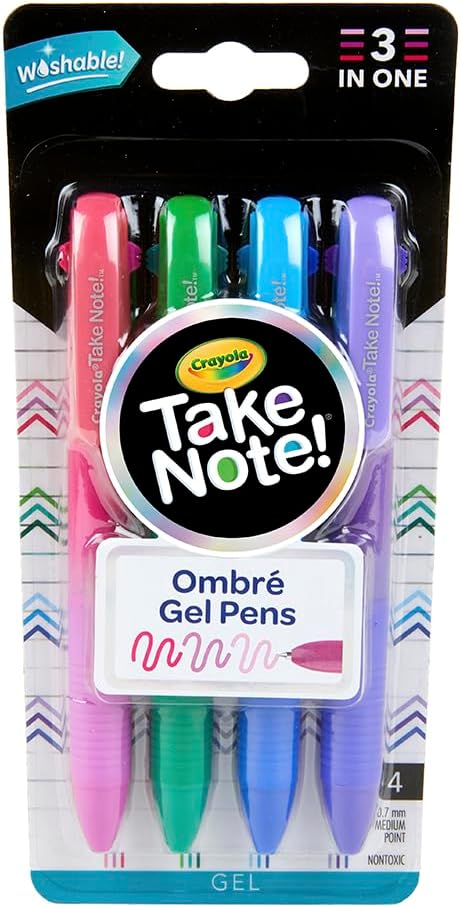 Crayola Take Note Washable Gel Pens, Ombre, 4 Count - Marah Kids