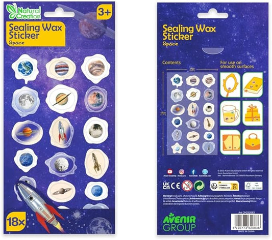 Avenir - Sealing Wax Stickers 10 pack - Space Multicolour | fabulous sealing wax stickers showcasing a collection of space objects | Ages3+ - Marah Kids