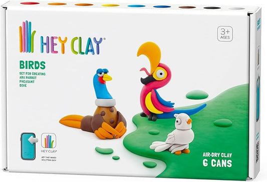 HEY CLAY - DIY Birds: Pheasant, Ara Parrot, Dove Plastic Creative Modelling Air - Dry Clay For Kids 6 Cans - Marah Kids