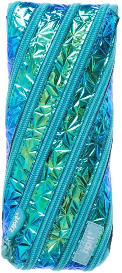 ZIPIT - Metallic Pencil Case for Girls, Holds Up to 30 Pens, Pouch Made of One Long Zipper! (Blue - Green) - Marah Kids