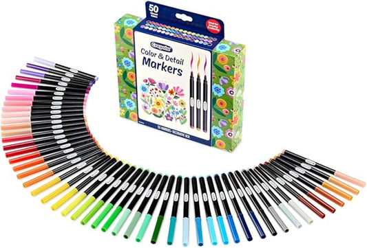 Crayola Color & Detail Marker Set – 50 Dual-Tip Art Markers For Adults & Teens, Graphic And Fine Tips, Ideal For Drawing, Hand Lettering & Coloring