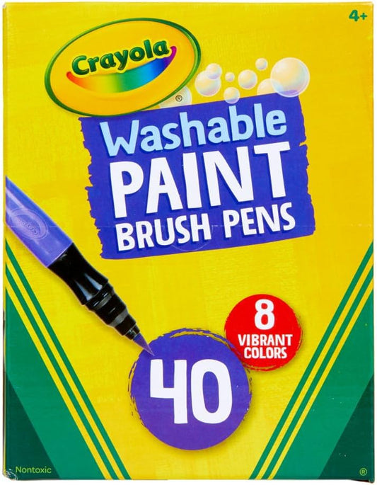 Crayola – Washable Paint Brush Pens | Easy to Remove Paints, 8 Colors, Pack of 40 | 5+ Yrs - Marah Kids