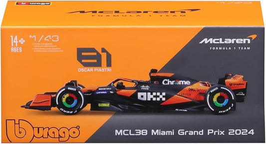 Bburago 1:43 Formula (with helmet & plastic stand) - McLaren Team MCL38 (Miami GP) (2024)