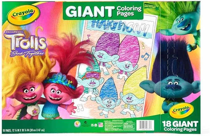 Crayola Trolls Giant Coloring Pages, 18 Count