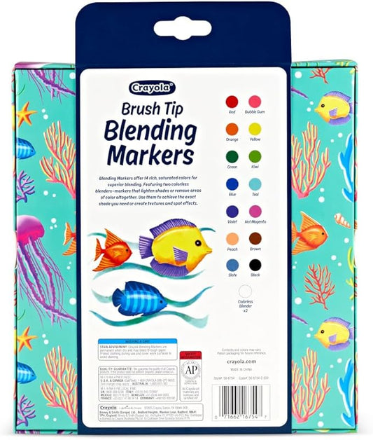Crayola Blending Markers Set, 16 Count With 2 Colorless Blenders – Brush Tip Art Markers For Adults & Teens, Ideal For Coloring & Blending Effects