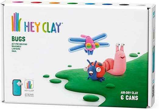 HEY CLAY - DIY Bugs: Snail, Dragonfly, Ladybird Plastic Creative Modelling Air - Dry Clay For Kids 6 Cans - Marah Kids
