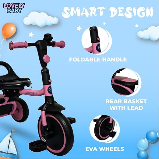Lovely Baby Tricycle with Adjustable Handle - Pink - Marah Kids