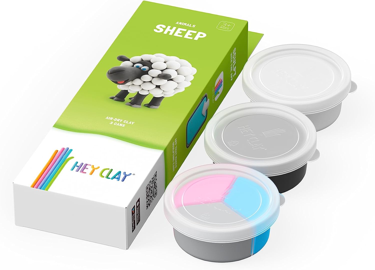 HEY CLAY – DIY Sheep Plastic Creative Modelling Air - Dry Clay For Kids 3 Cans - Marah Kids