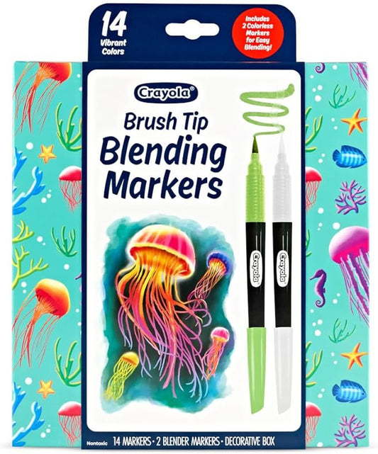Crayola Blending Markers Set, 16 Count With 2 Colorless Blenders – Brush Tip Art Markers For Adults & Teens, Ideal For Coloring & Blending Effects