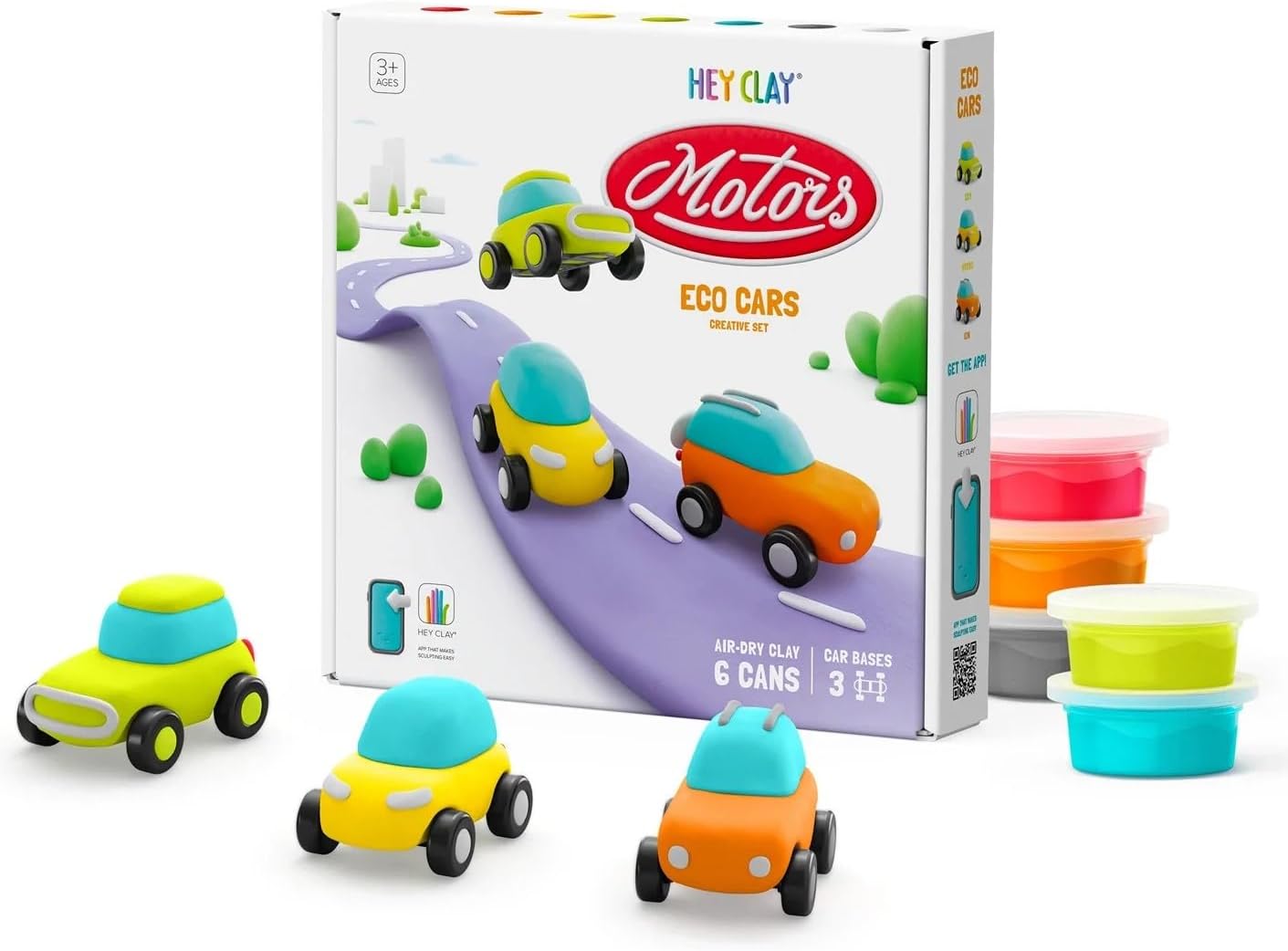 Hey Clay - Eco Cars Air - Dry Clay 6 Cans - Marah Kids