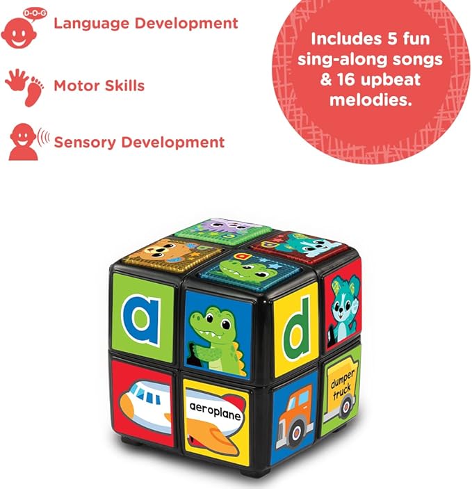 VTech Baby Twist & Teach Animal Cube, Baby Sensory Toy with Music, Lights, Colours, Baby Interactive, Educational Gift Suitable for 18, 24, 36 months Boys & Girls, English Version - Marah Kids