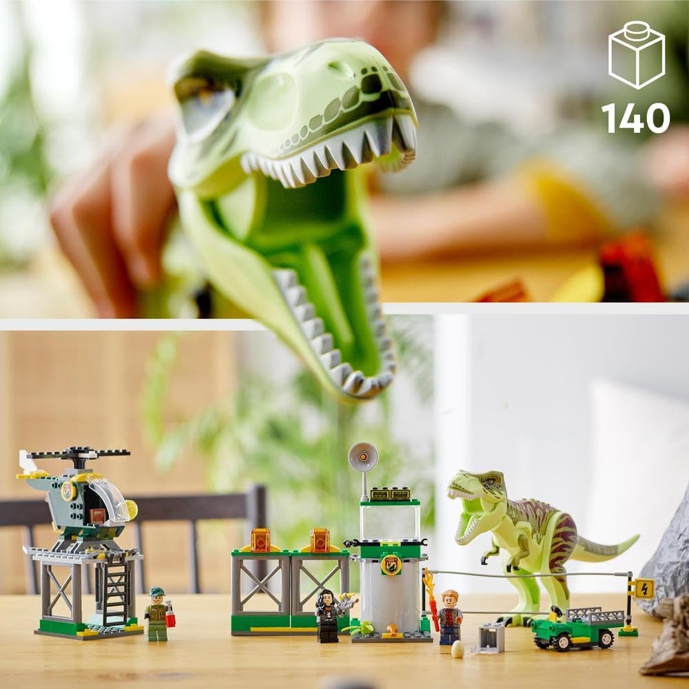 LEGO 76944 Jurassic World T. rex Dinosaur Breakout with Airport, Helicopter and Buggy Car