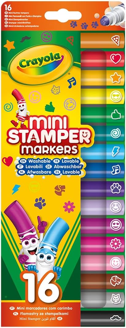 Crayola - Mini Stamper Markers, 16 Count| Perfect for art projects, classroom activities | Multicolor - Marah Kids