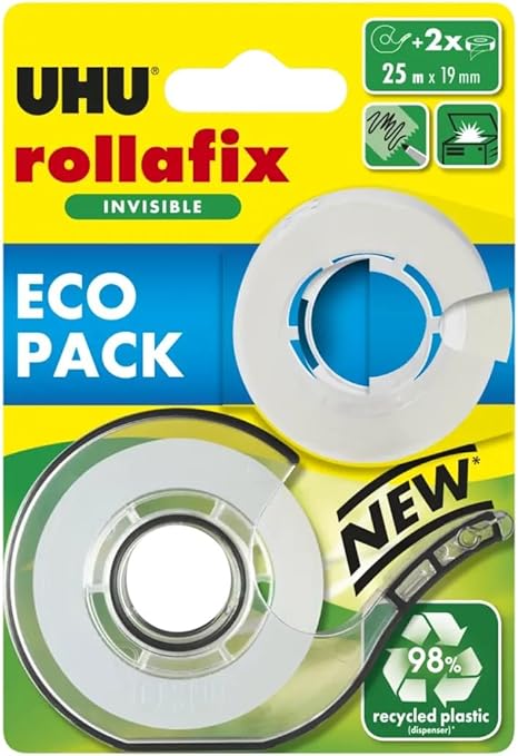 Uhu Eco Rollafix Invisible Tape 25M With Dispenser + 25M Refill