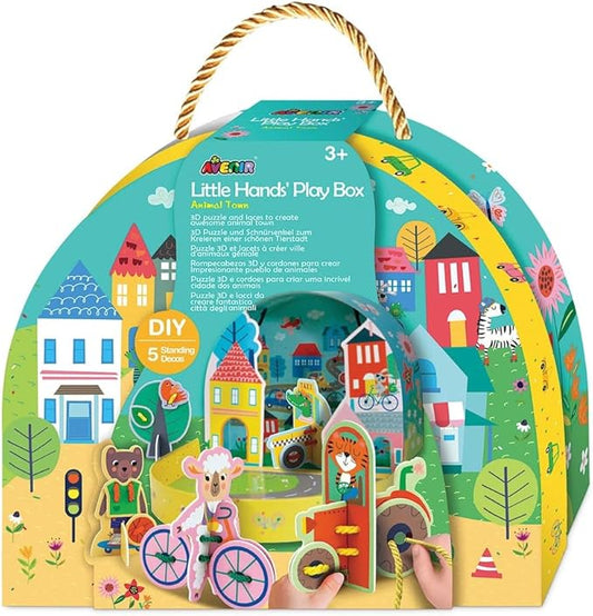Avenir - Little Hands Play Box - Animal Town Multicolour | 3D puzzle and laces to create an awesome bunny town | Ideal ages 3+ - Marah Kids