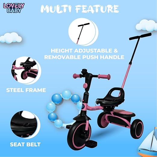 Lovely Baby Tricycle with Adjustable Handle - Pink - Marah Kids