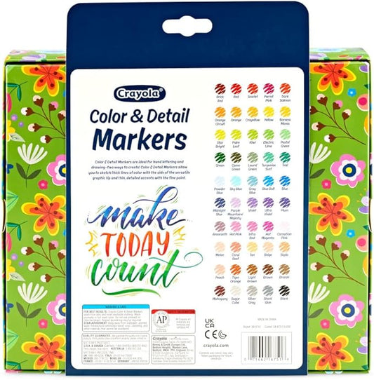 Crayola Color & Detail Marker Set – 50 Dual-Tip Art Markers For Adults & Teens, Graphic And Fine Tips, Ideal For Drawing, Hand Lettering & Coloring