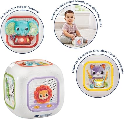 Vtech Baby Sensory Sounds Musical Cube – Interactive Baby Toy with Nursery Rhymes, Classical Tunes & Textured Manipulatives | Teaches Animals & Instruments | For Ages 3–18 Months+ - Marah Kids