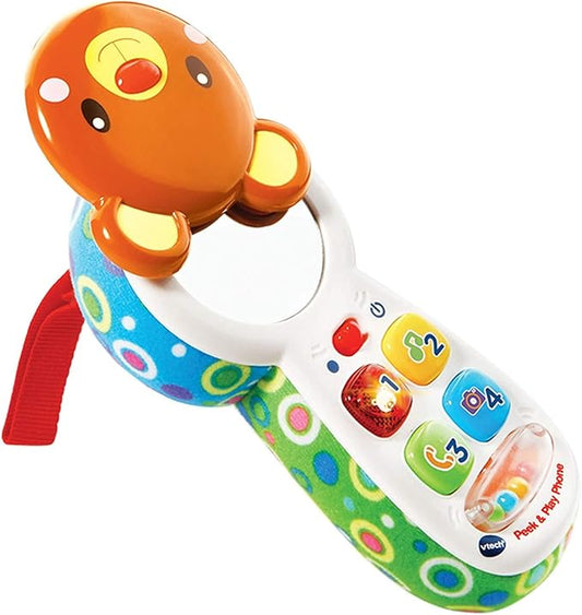 Vtech - Peek - A - Boo Musical Phone - Multicolour | Colourful phone features 4 press buttons introducing feelings, numbers, colours, and first words.| suitable ages 3+ up - Marah Kids