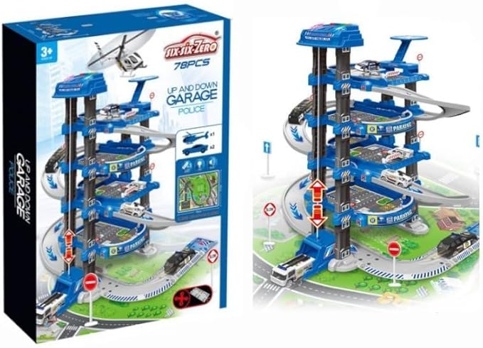 D - POWER – Multi Level Lift Parking Set | 4 Storied DIY Build Set, Theme – Police Station | 78pc Set, Kids Age 3+ - Marah Kids