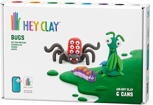 HEY CLAY - DIY Bugs: Spider, Mantis, Caterpillar Plastic Creative Modelling Air - Dry Clay For Kids 6 Cans - Marah Kids