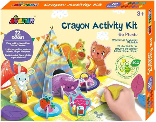 Avenir Crayon Activity Kit - Go Picnic | Thoughtfully Designed Crayons for Little Hands, Mess - Free and Durable | Safe and Eco - Friendly Natural Beeswax Crayons for Kids 3+ - Marah Kids