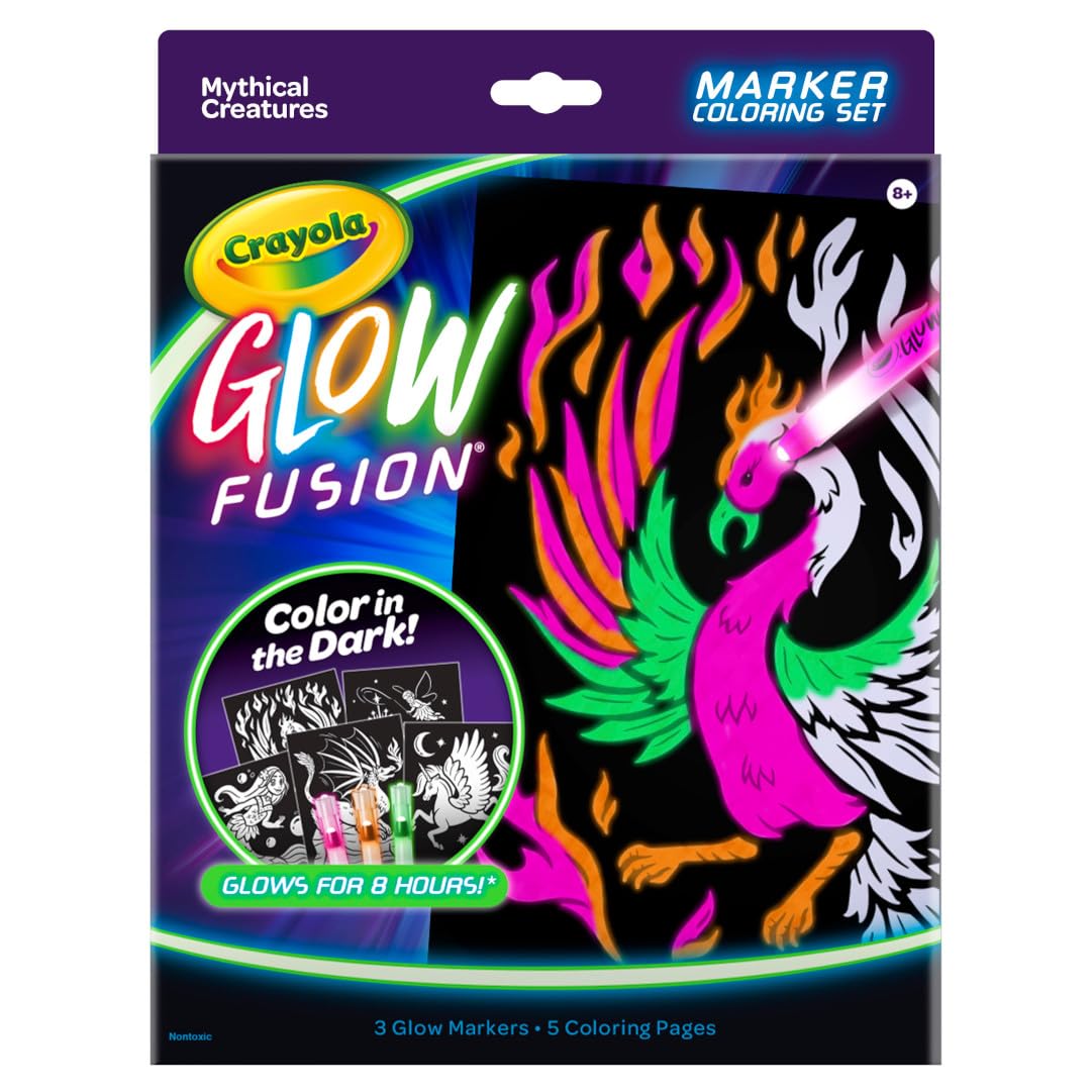 Crayola Glow Fusion Coloring Set: Glow - in - the - Dark Markers, Mythical Creatures - Marah Kids