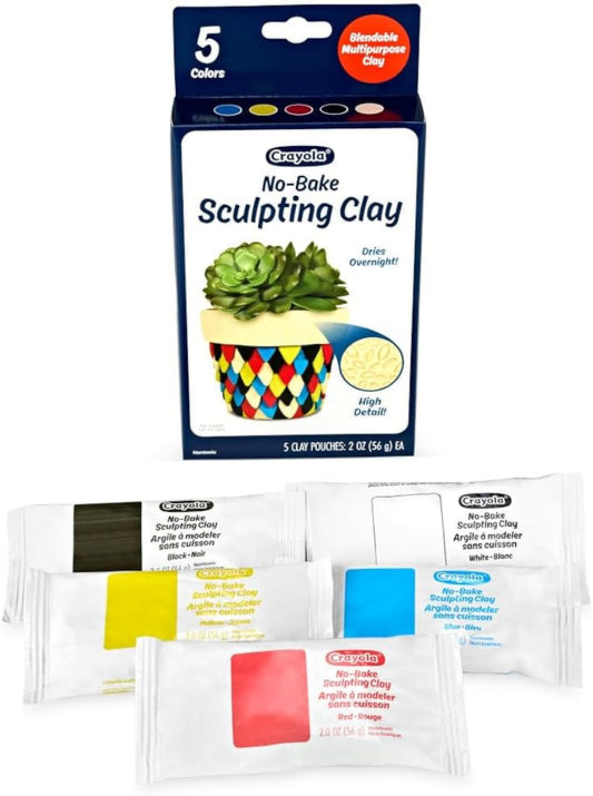 Crayola No-Bake Sculpting Clay 5-Pack – Air-Dry Modeling Clay In Primary Colors, Non-Toxic, For Kids Ages 4+