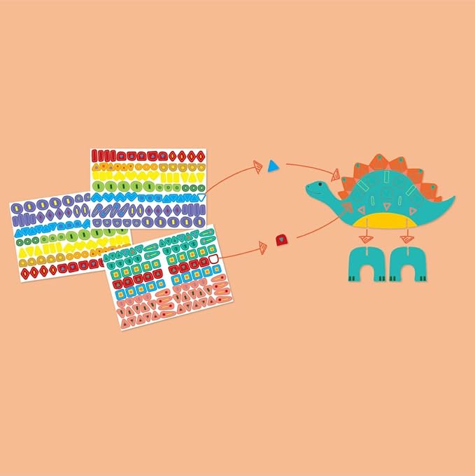 Avenir Stick 'N Play Series - Dino World | 200+ Reusable Stickers for Endless Fun! Create Play Scenes with 8 Illustrated Theme Cards, Make Your Own Animal Figures | For Kids 3+ - Marah Kids