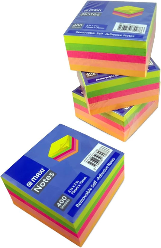 MAXI STICKY NOTES 75X75MM 5X80 ASST NEON COL 400SH