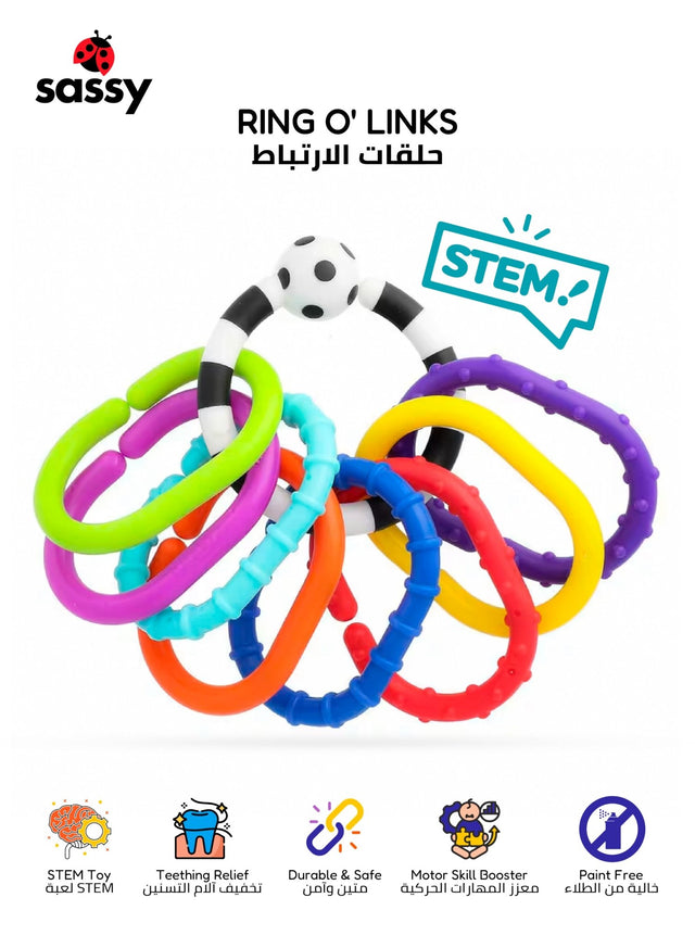 9-Piece Sensory Baby Links - Colorful, BPA-Free, Safe for Teething, Textured for Developmental Play