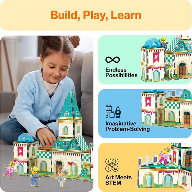 Picasso Magnetic Tiles Medieval Castle Theme 70 - pieces - Marah Kids