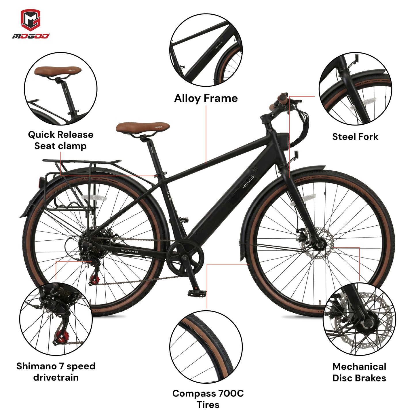 Mogoo Nomad 700c E-Hybrid Bike - Black