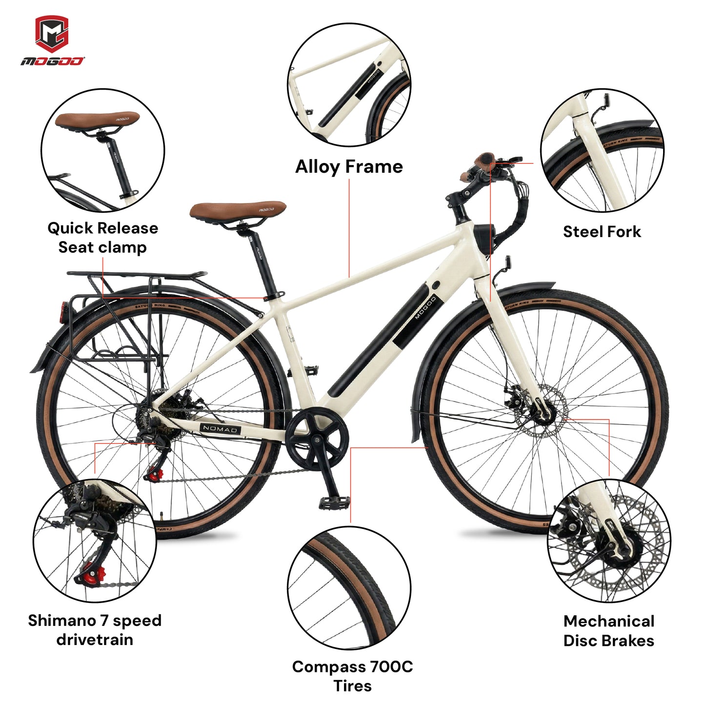 Mogoo Nomad 700c E-Hybrid Bike - White
