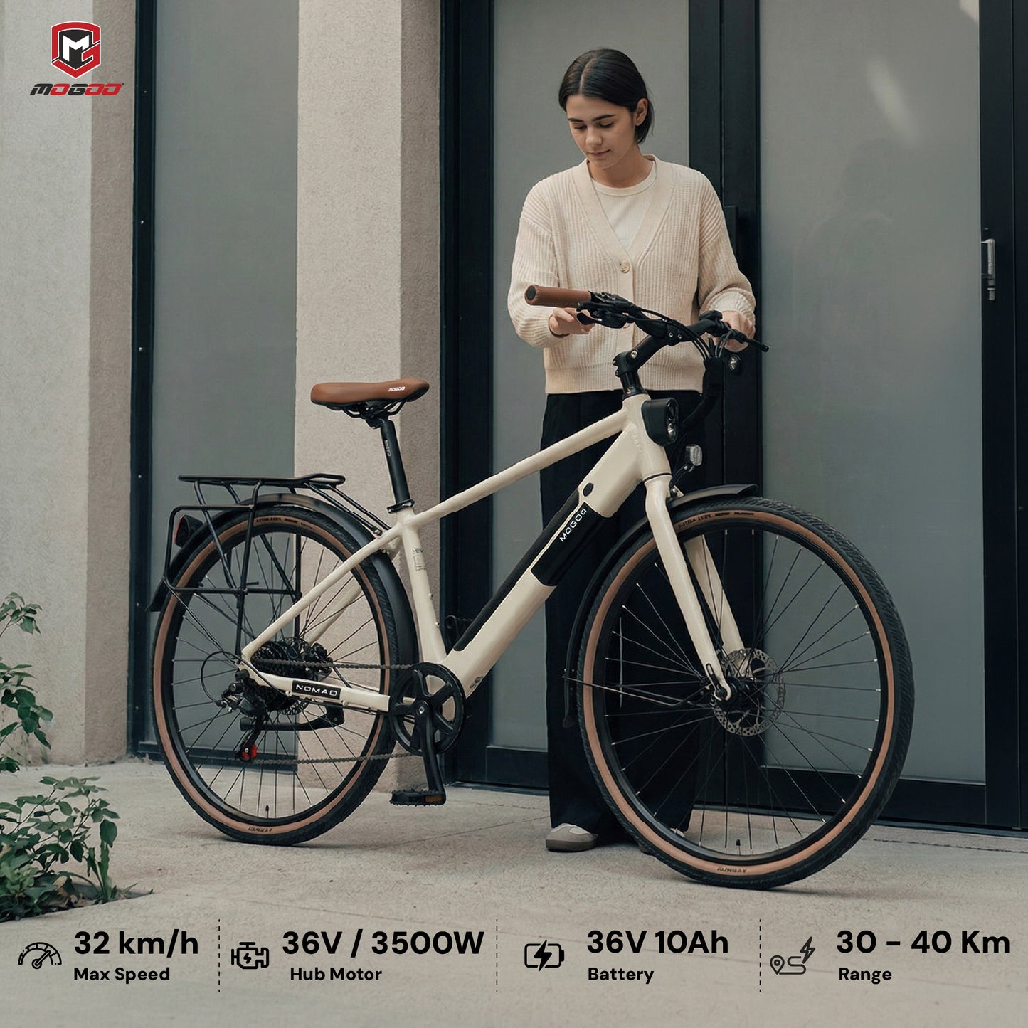 Mogoo Nomad 700c E-Hybrid Bike - White