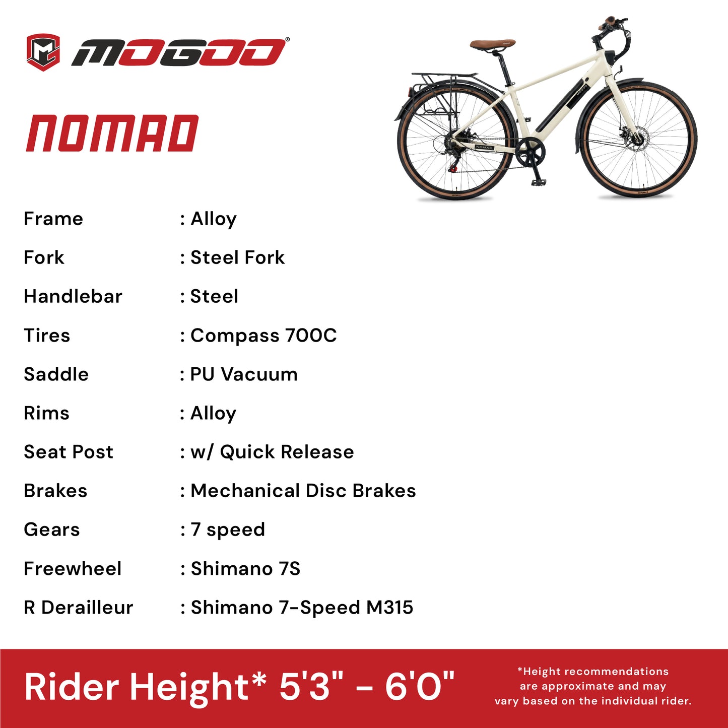 Mogoo Nomad 700c E-Hybrid Bike - White