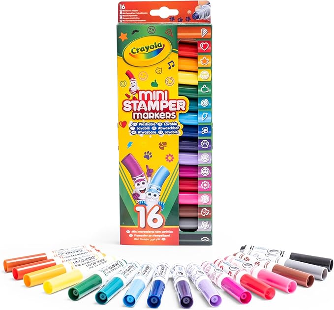 Crayola - Mini Stamper Markers, 16 Count| Perfect for art projects, classroom activities | Multicolor - Marah Kids