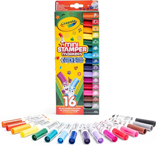 Crayola - Mini Stamper Markers, 16 Count| Perfect for art projects, classroom activities | Multicolor - Marah Kids