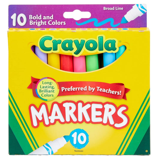 Crayola Markers, Broad Line, 10Count, Bright And Bold Markers