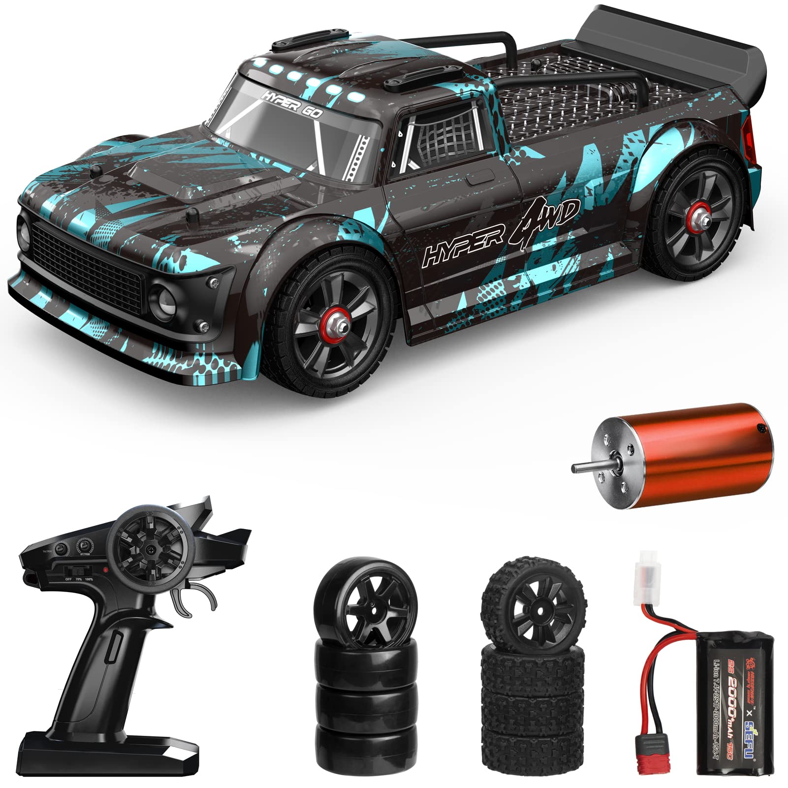 MJX – Brushless RC Hobby Grade Truck 2S Battery | High Speed, 2.4Ghz Remote Control | 1:14 Scale Radio Controlled Off - roader Electronic Monster R/C Truck | RTR, All Terrain - Blue - Marah Kids