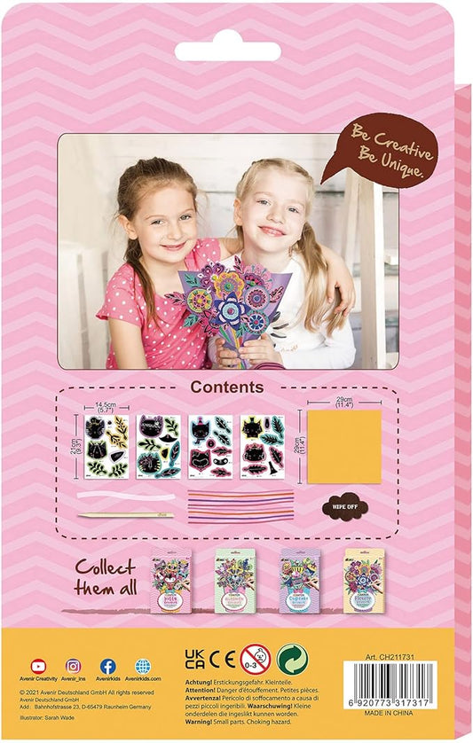 Avenir Scratch Bouquet Kit – Kitty | Themed Fun! Create Personalized Bouquets with Scratch Sheets, Wrapping Paper, and Ribbon | Step - by - Step Instructions for Kids 3+ - Marah Kids