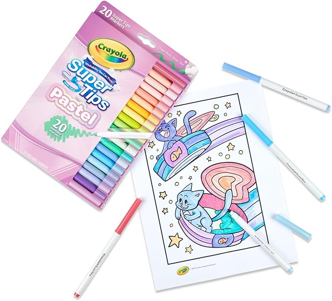 Crayola Washable Super Tips, Pastel Markers, 20 Count