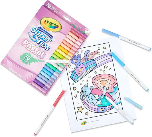 Crayola Washable Super Tips, Pastel Markers, 20 Count