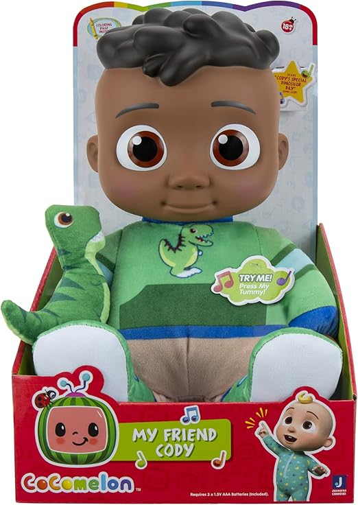 Cocomelon Plush Doll Roto My Friend Cody with Dinosaur 11 - Inches | Press the Tummy to Activate Musical Sounds & Phrases! - Marah Kids
